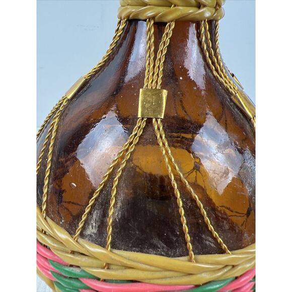 Amber‎ Glass Wine Decanter Genie Bottle Multi-Color Woven Vinyl 13-1/2 inches - Picture 8 of 8